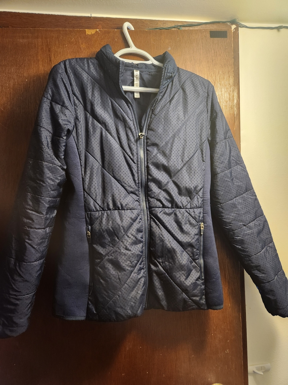 Fabletics Perforated Quilted Navy Zip Jacket